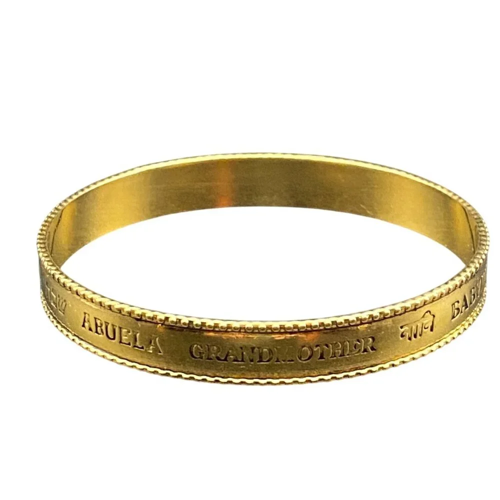 Vintage Gold-Tone Bangle Bracelet Grandmother Translations Multiple Languages 8 - Picture 1 of 6